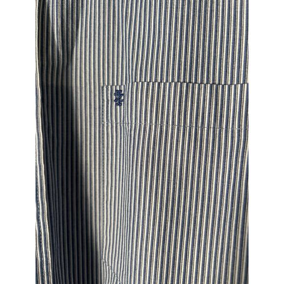 IZOD Long Sleeve Button Down Dress Shirt Mens Large with Blue Stripes - Picture 2 of 6